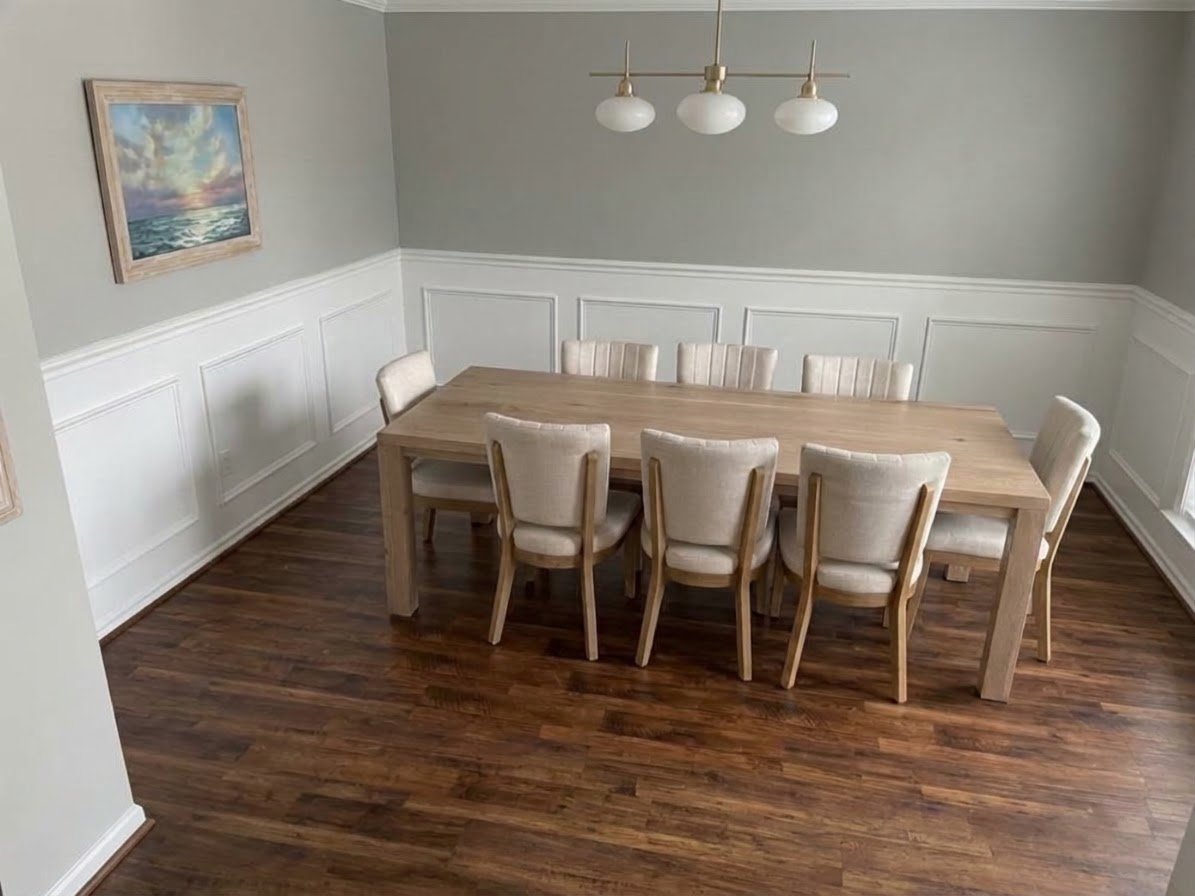 Custom rectangular dining table with seating for eight